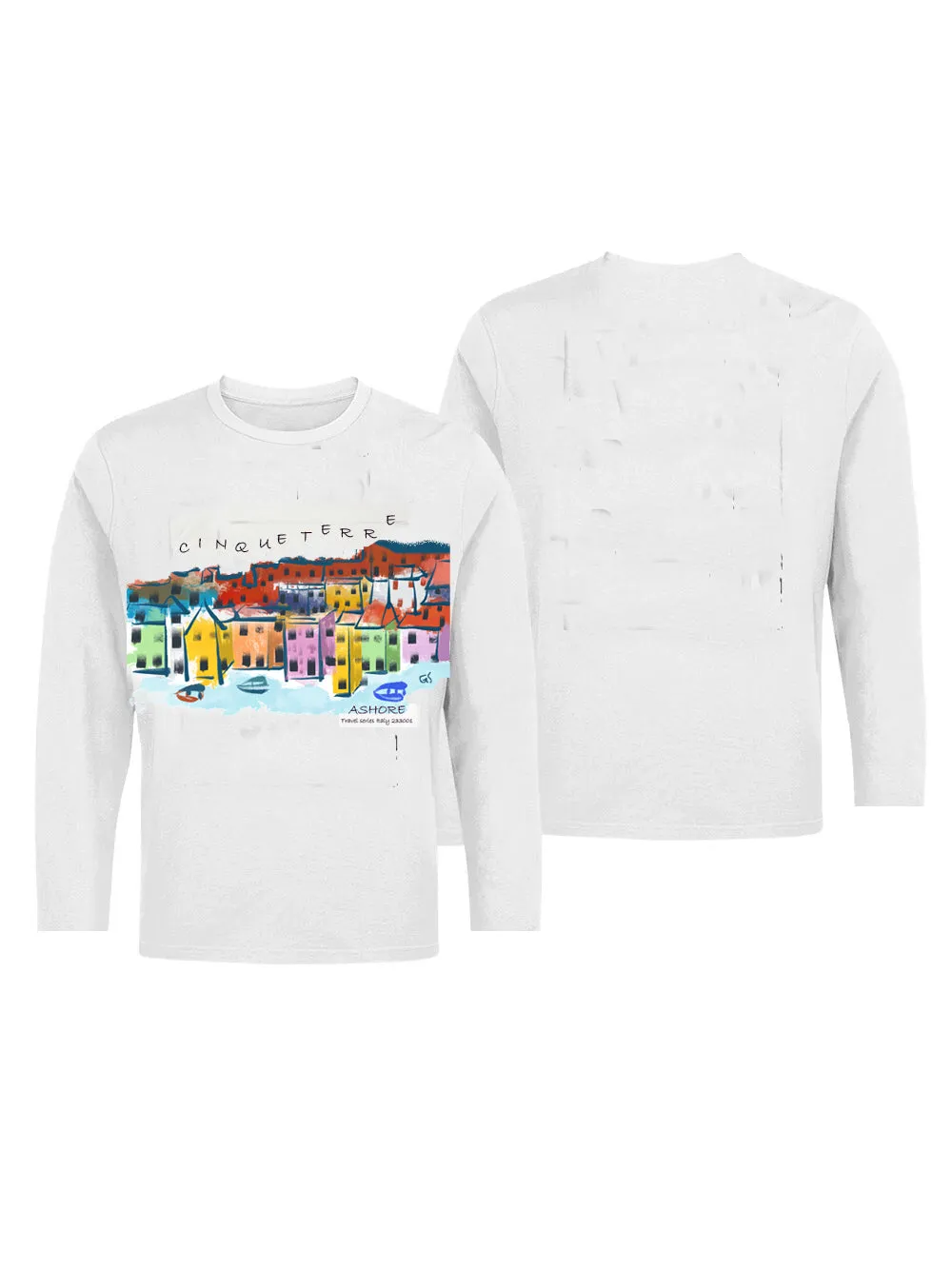 Cinque Terre-Italy Ashore Travel Shirts-  Series No. 233001 Artist Handpaint Long Sleeve Shirt EU Size 100% Cotton  High Quality Gifts Tops