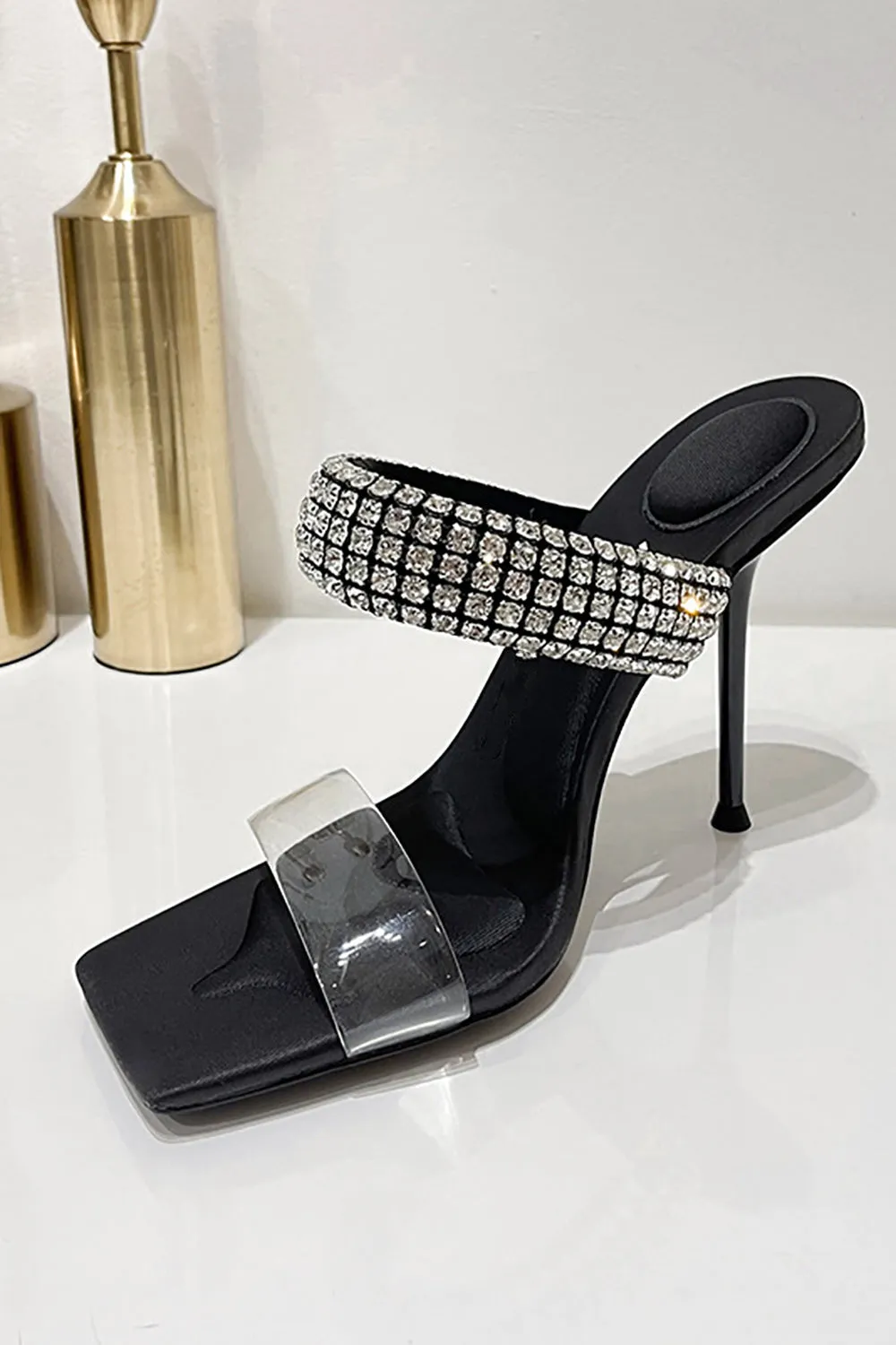 Square Toe Stiletto High Heels with Beading