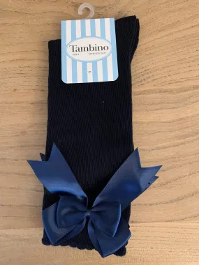 Tambino Socks - Girl's Navy Knee High Bow Socks