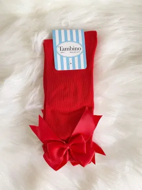Tambino Socks - Girl's Red Knee High Bow Socks