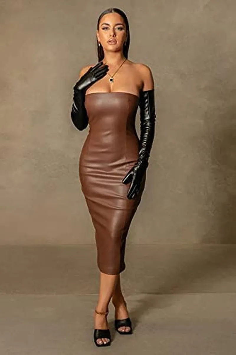 Women Strapless Tube Top Midi Dress off Shoulder Bodycon Party Dress