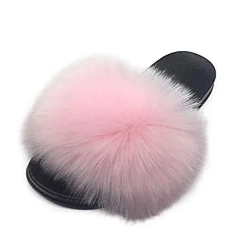 Womens Faux Fur Slippers Fluffy Fuzzy Open Toe Slides Flip Flop